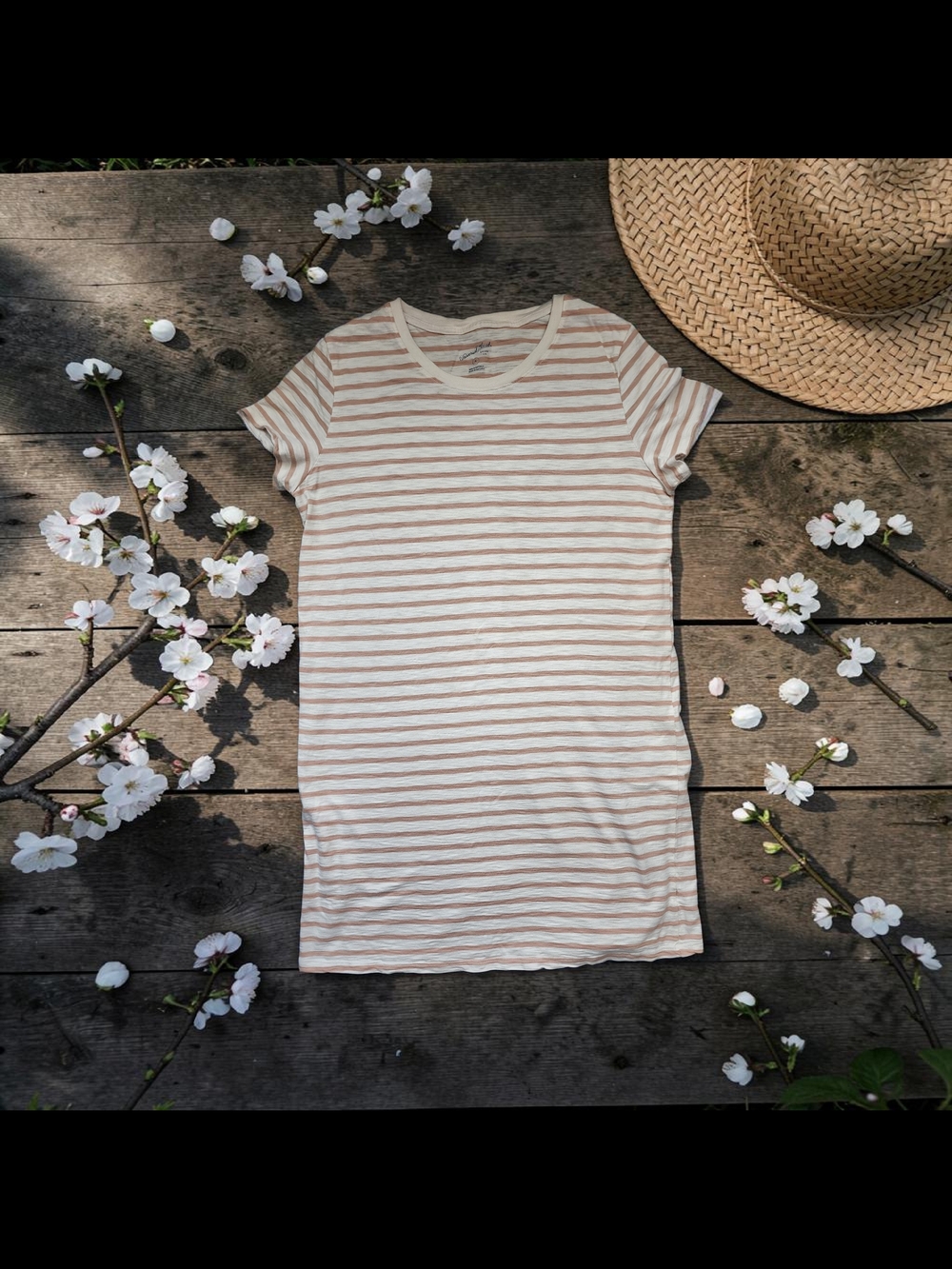 Universal Thread Striped T-Shirt Dress in Cream And Beige - Picture 1 of 6